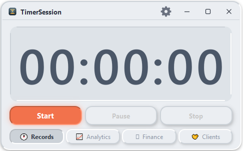 Main window — one click to start, pause or stop
